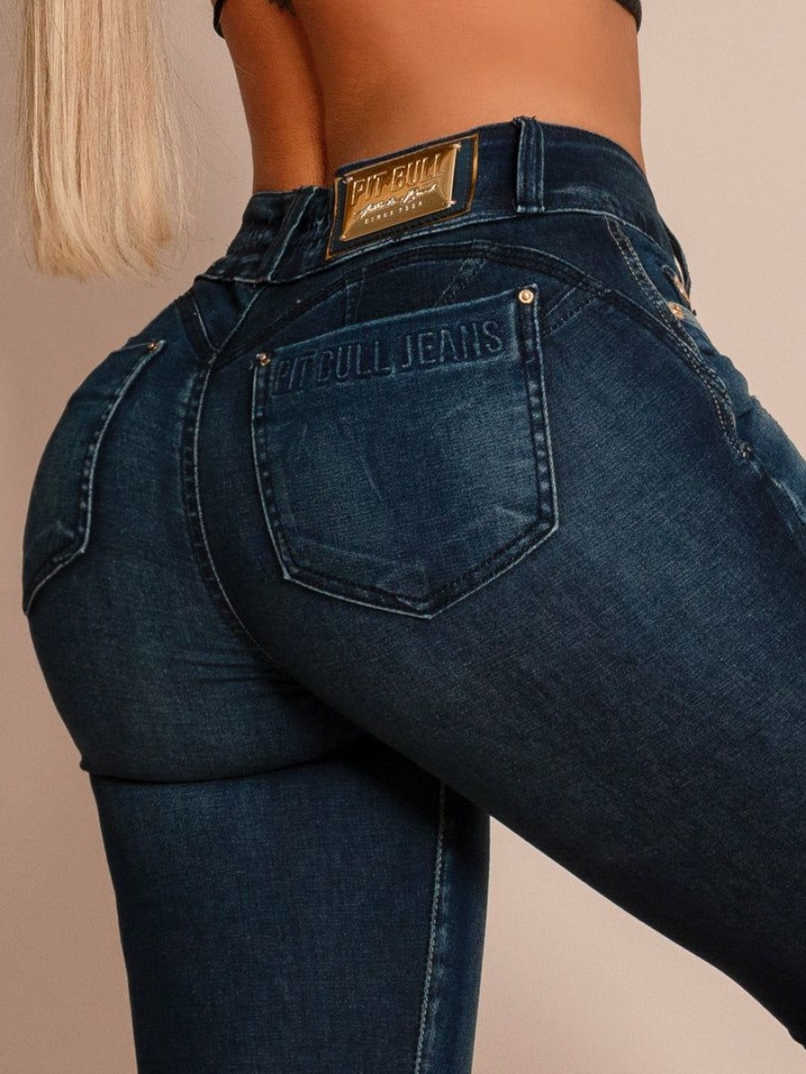 Women * | Pit Bull Jeans 63006 Destroyed Jeans Medium Blue