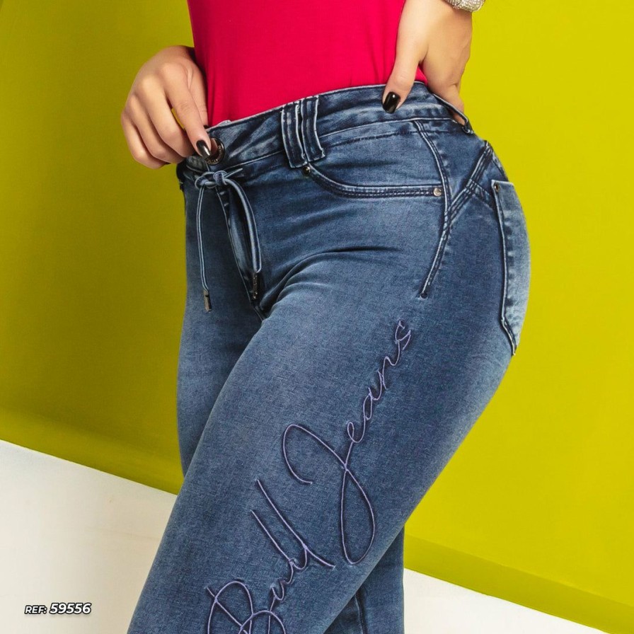 Women * | Pit Bull Jeans Women'S Jogger Jeans With Logo 59556 Conecte-Se Medium Blue