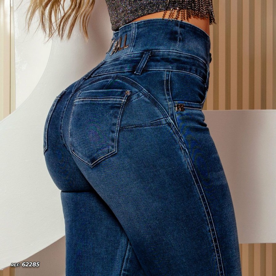 Women * | Pit Bull Jeans Movement Jeans Butt Lift With Double Waistband Exclusive Logomania 62285 Medium Blue