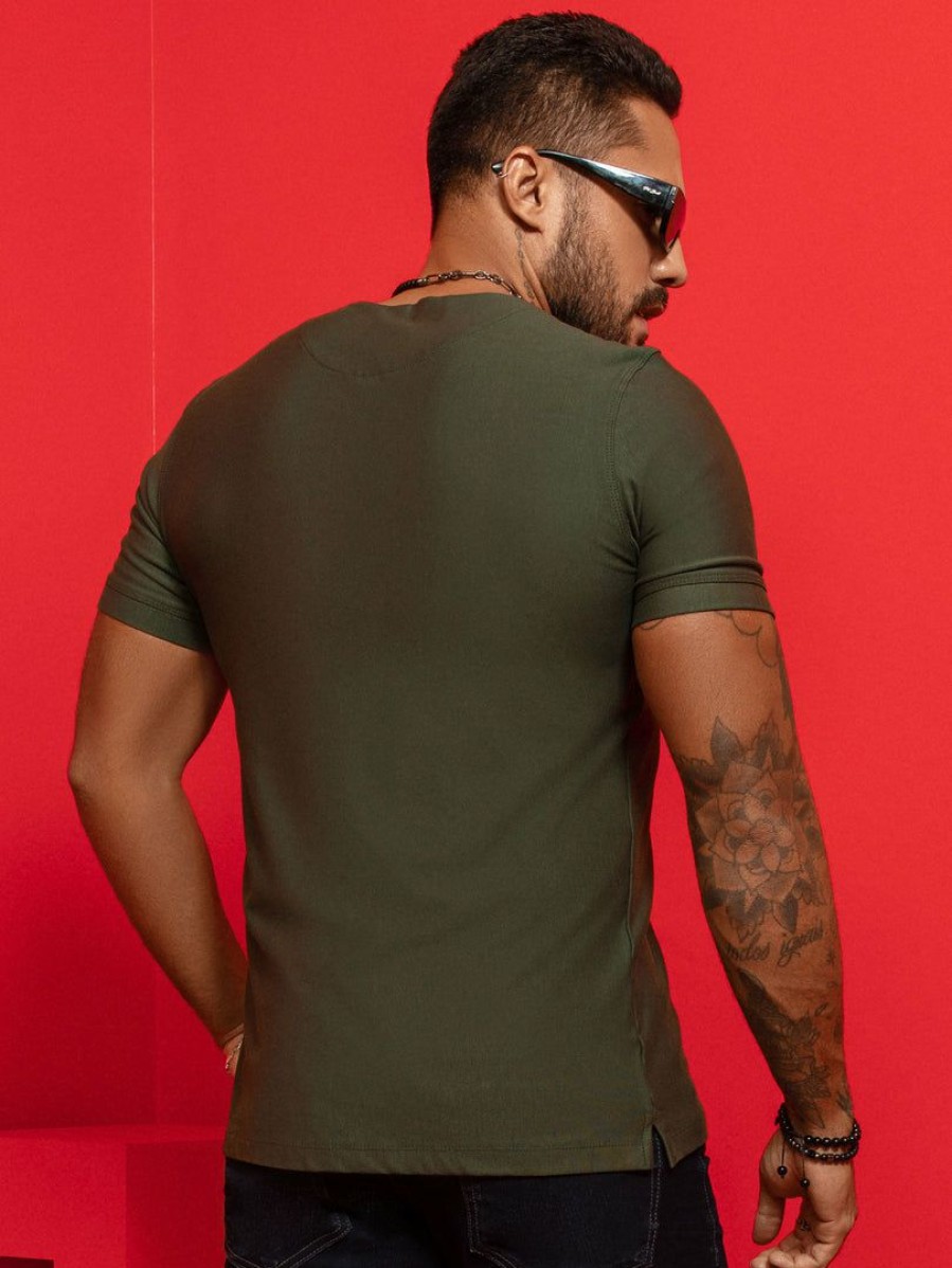 Men * | Pl Malha 62526 Men'S T-Shirt With Exclusive Logomania Identity Military Green