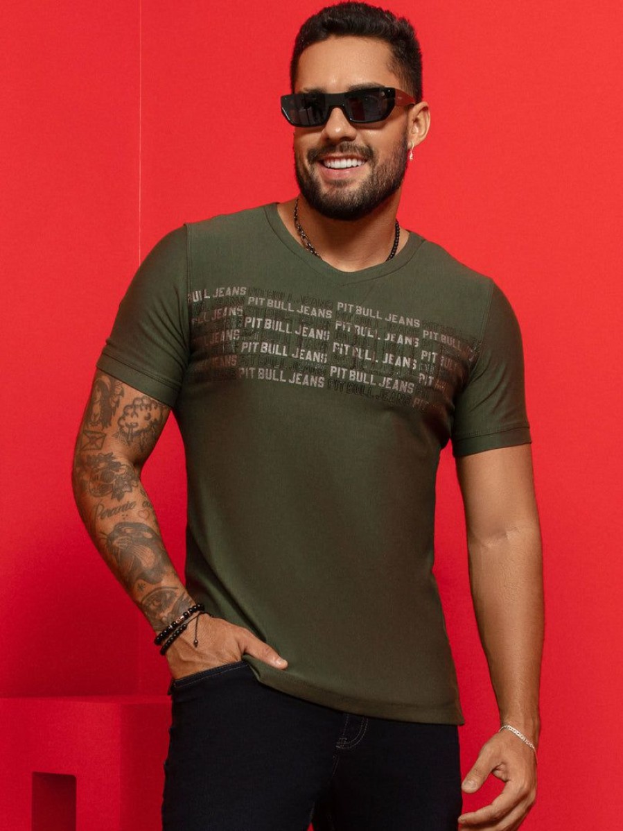 Men * | Pl Malha 62526 Men'S T-Shirt With Exclusive Logomania Identity Military Green