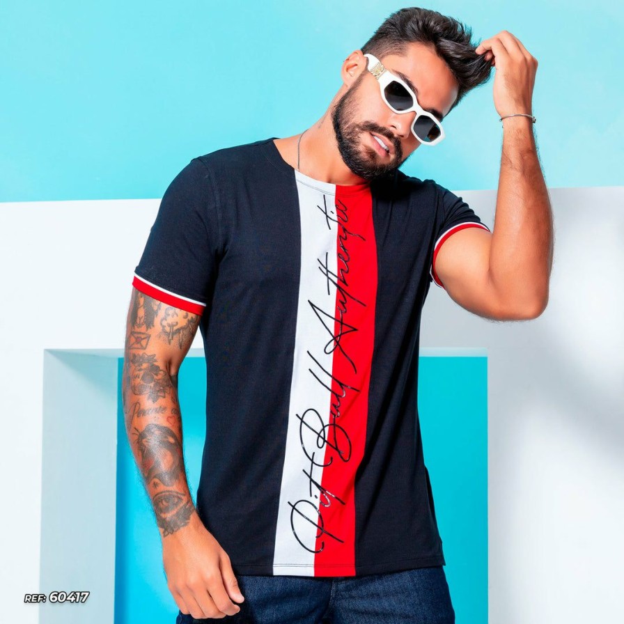 Men * | Pl Representacao Malha Men'S Color Block Shirt 60417 Black/Red/White