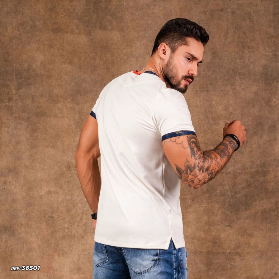 Men * | Pit Bull Malha Men V-Neck Shirt 36501 Off White