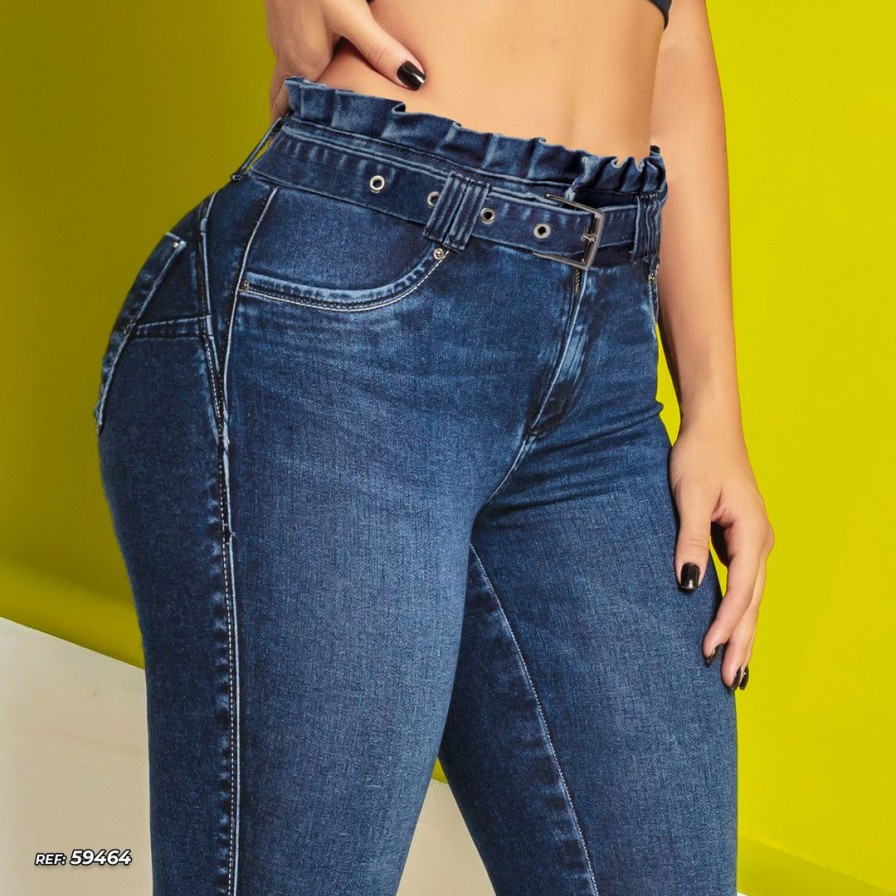 Women * | Pit Bull Jeans Conecte-Se Clochard Jeans With Belt 59464