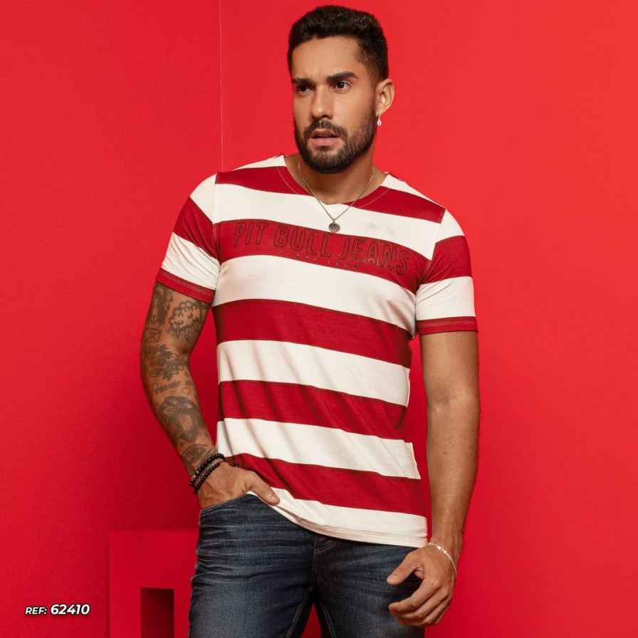 Men * | Pl Malha Identity 62410 Men'S T-Shirt With V-Neck And Total Comfort Striped