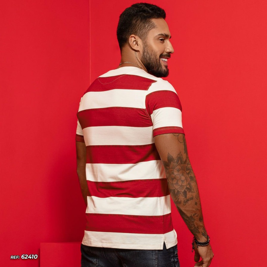 Men * | Pl Malha Identity 62410 Men'S T-Shirt With V-Neck And Total Comfort Striped