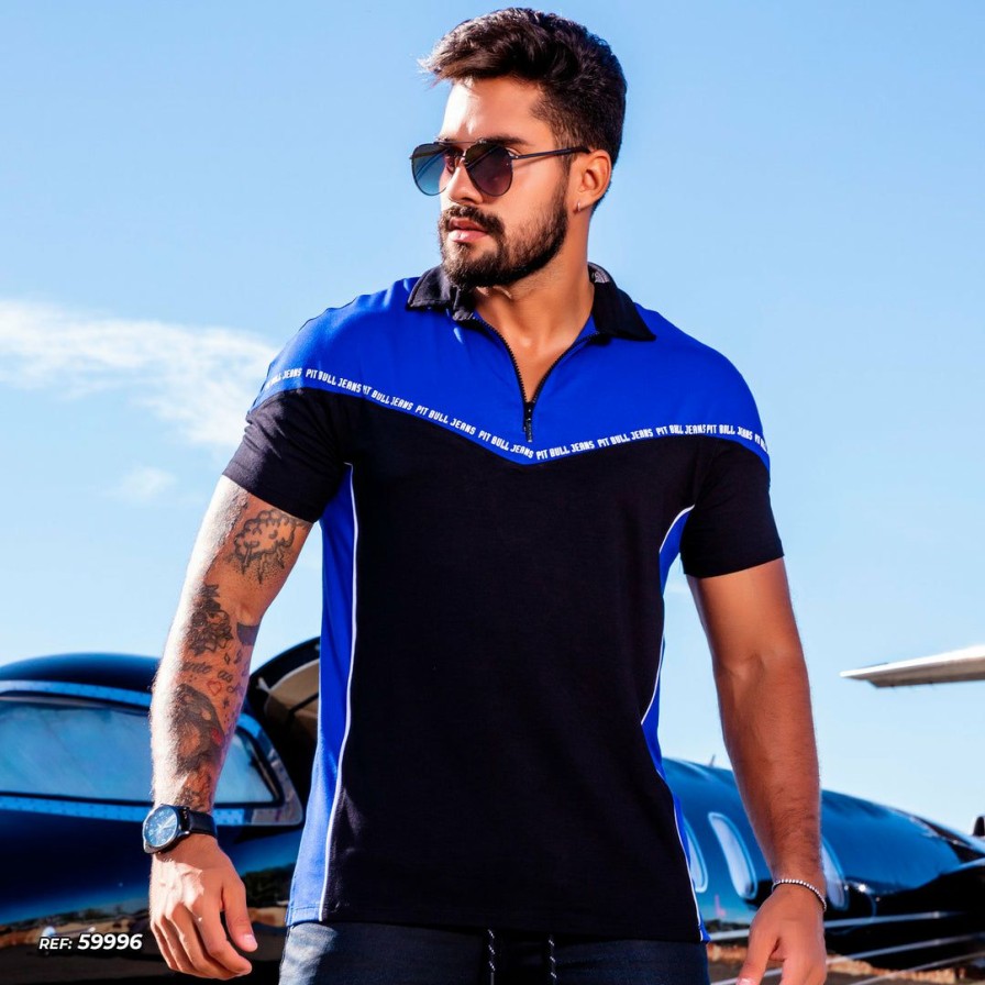 Men * | Pl Malha Men'S Sport Blue Polo 59996 Conecte-Se Black/Navy/White