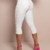 Women * | Pit Bull Jeans Liberty Capri Pants With Destroyed 60279 White