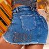 Women * | Pit Bull Jeans Official 65394 Women Denim Mini-Skirt Medium Blue