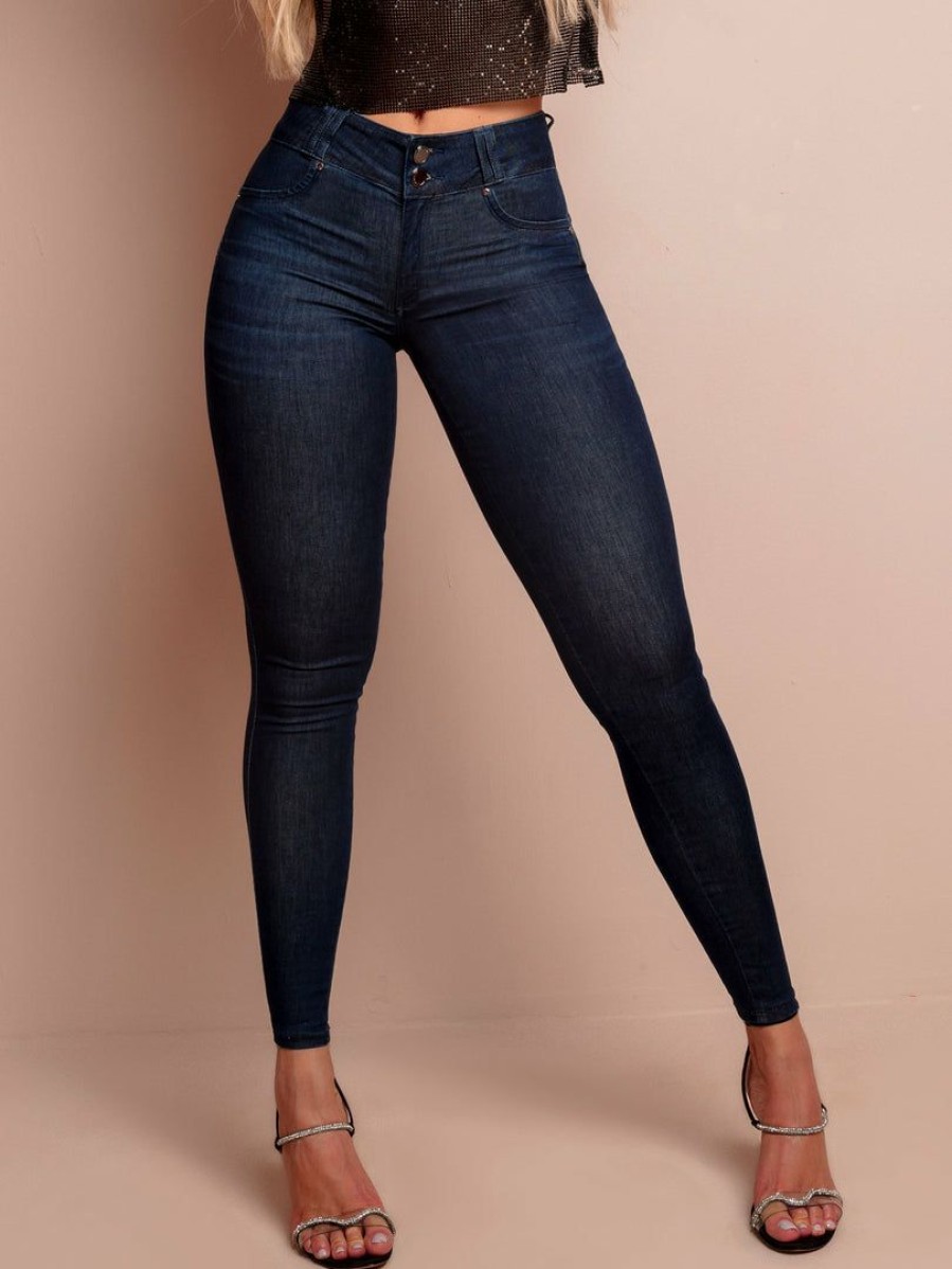 Women * | Pit Bull Jeans 64694 Blue Skinny Jeans With Butt Lifting Dark Blue