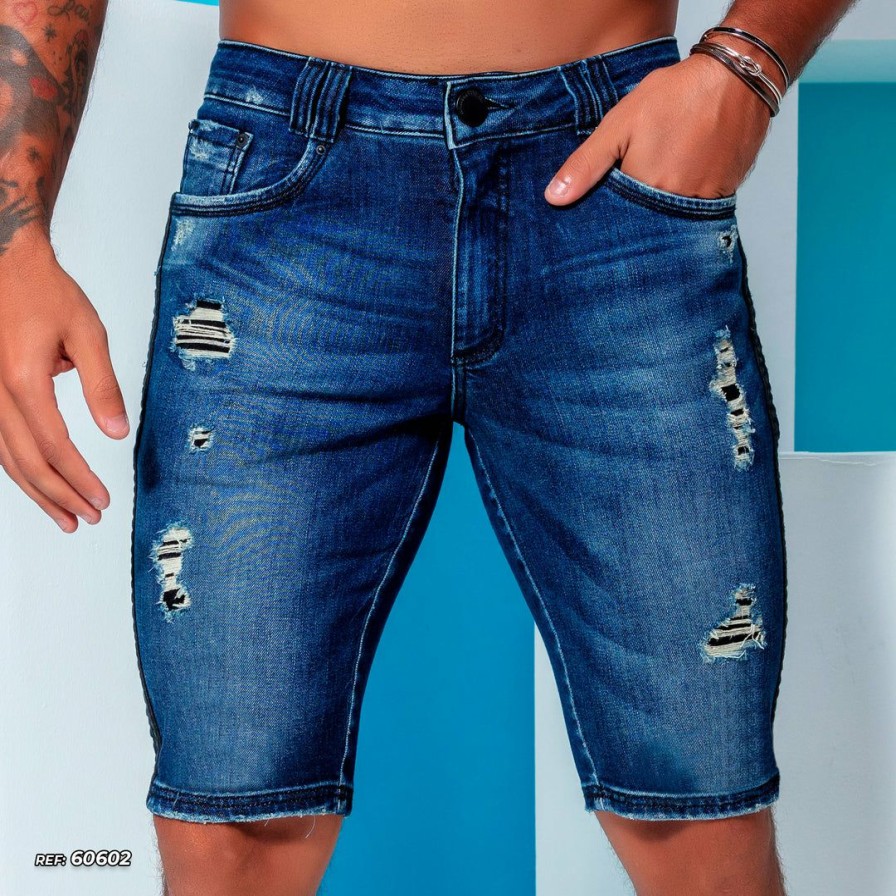 Men * | Pl Representacao Jeans Men'S Denim Straight Shorts With Destroyed 60602 Liberty