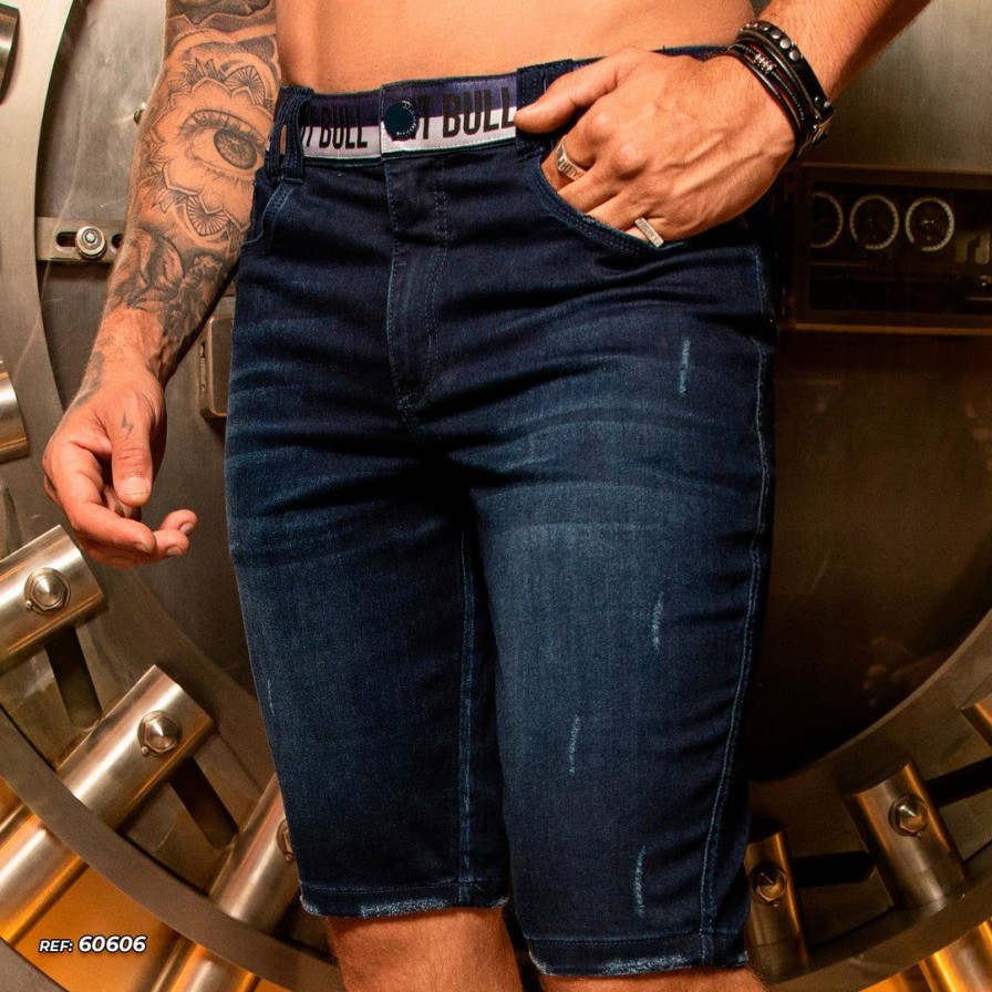 Men * | Pit Bull Jeans Movement Destroyed Shorts Dark Jeans 60606