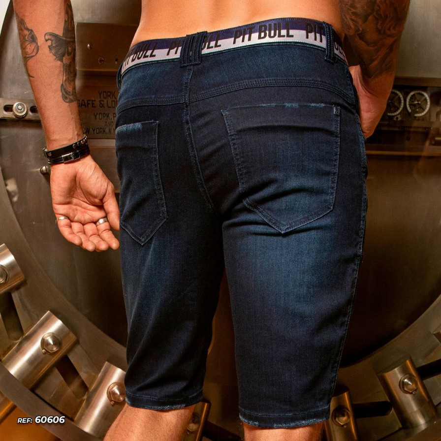 Men * | Pit Bull Jeans Movement Destroyed Shorts Dark Jeans 60606