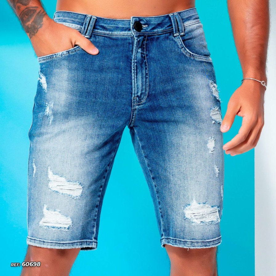 Men * | Pl Representacao Jeans Men'S Denim Shorts With Destroyed 60698 Liberty