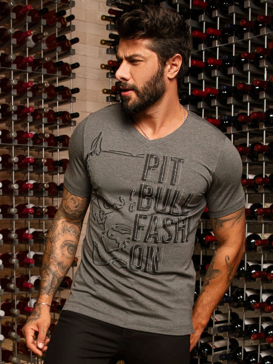 Men * | Pl Malha 62525 Men'S T-Shirt With Pit Bull Fashion Print News