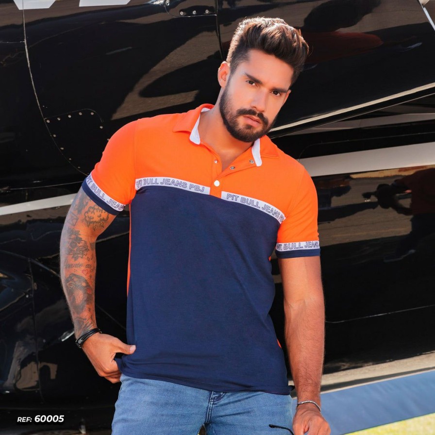 Men * | Pl Malha Color Block Men'S Polo 60005 Conecte-Se Orange/Navy/White