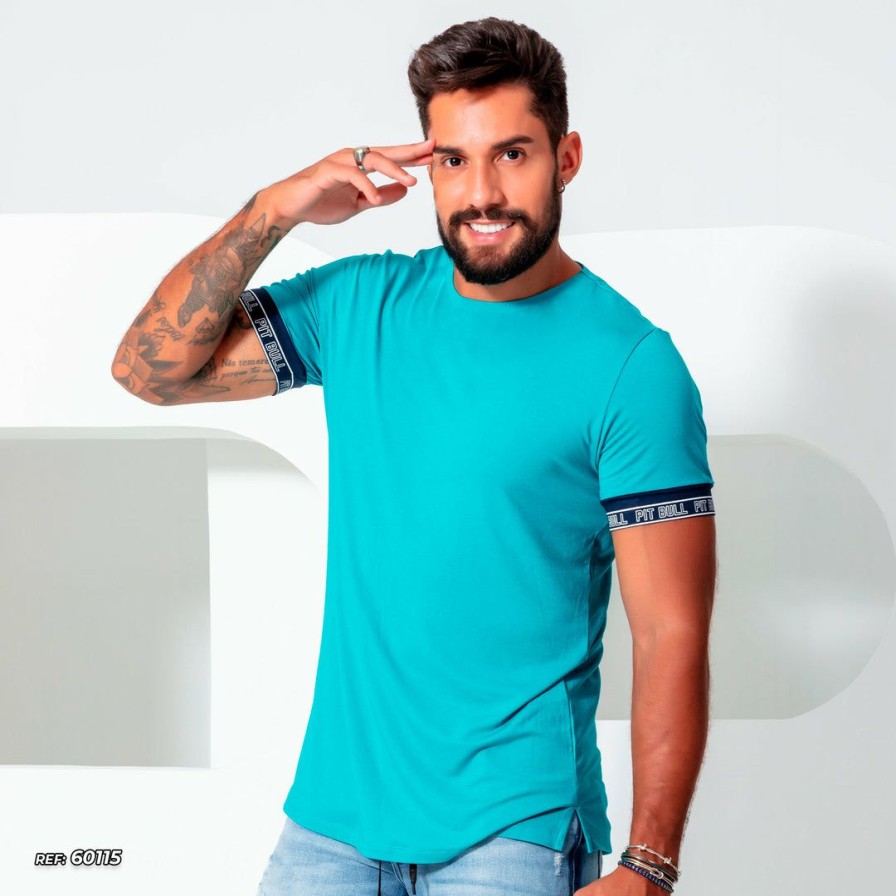 Men * | Pl Representacao Malha Long Line Green T-Shirt 60115 Men Aquamarine