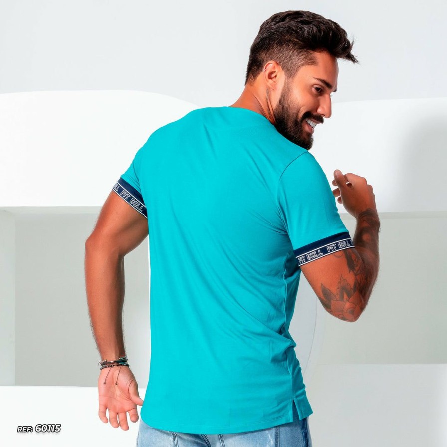 Men * | Pl Representacao Malha Long Line Green T-Shirt 60115 Men Aquamarine