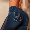 Women * | Pit Bull Jeans News 65233 Skinny Pants With Hand Embroidered Crystal Chain Medium Blue