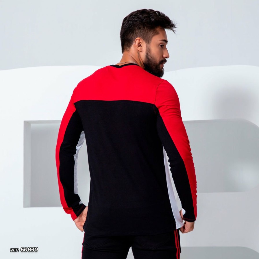 Men * | Pl Representacao Malha Men'S Long Sleeve T-Shirt 60830 White/Black/Red