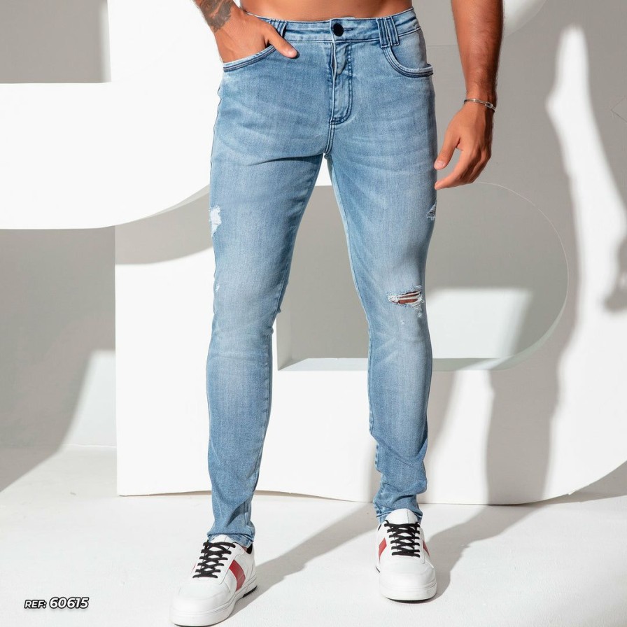 Men * | Pl Representacao Jeans Men'S Blue Jeans With Destroyeds 60615