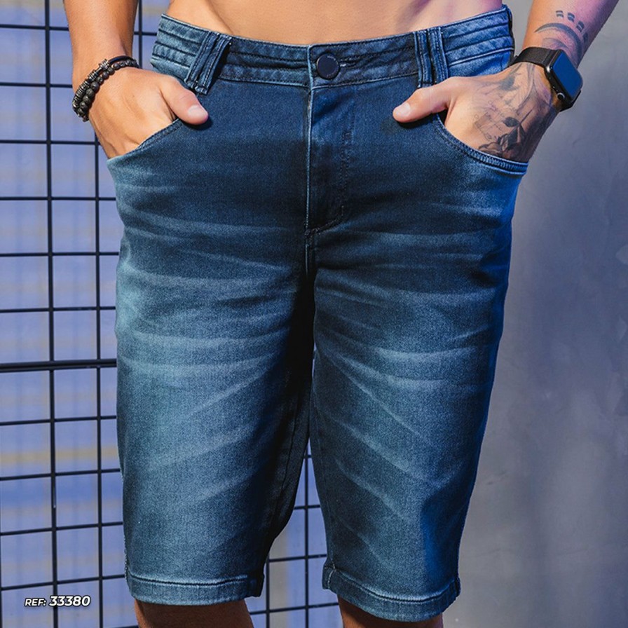 Men * | Pit Bull Jeans Men'S Shorts Laser Wash 33380