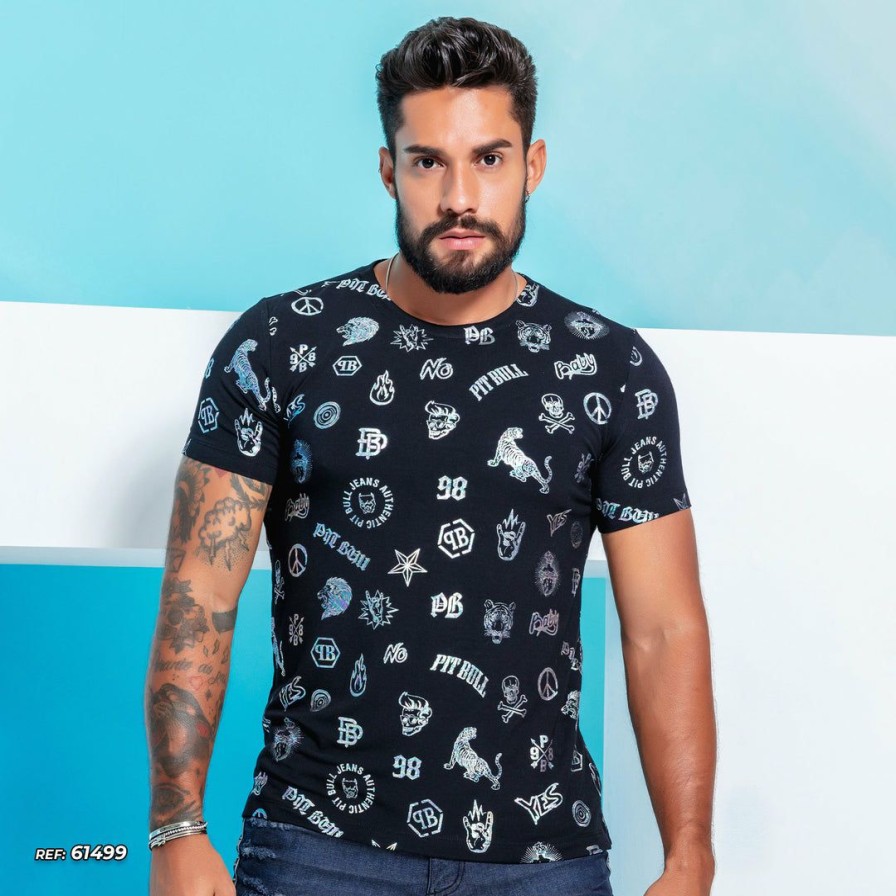 Men * | Pl Representacao Malha Pit Bull Personalized T-Shirt 61499 Men Black