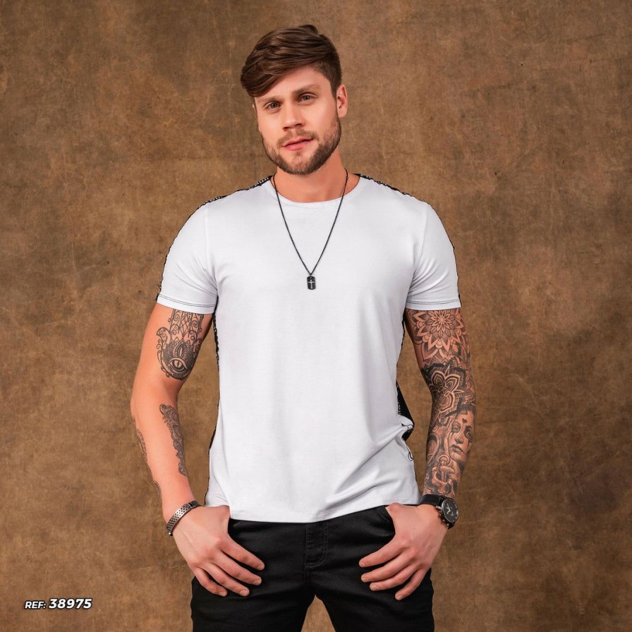 Men * | Pl Representacao Malha Men T-Shirt 38975 Black With White