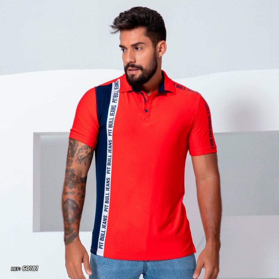 Men * | Pl Representacao Malha Liberty Men'S Polo Shirt With Short Sleeves 60181 Orange/Navy/White