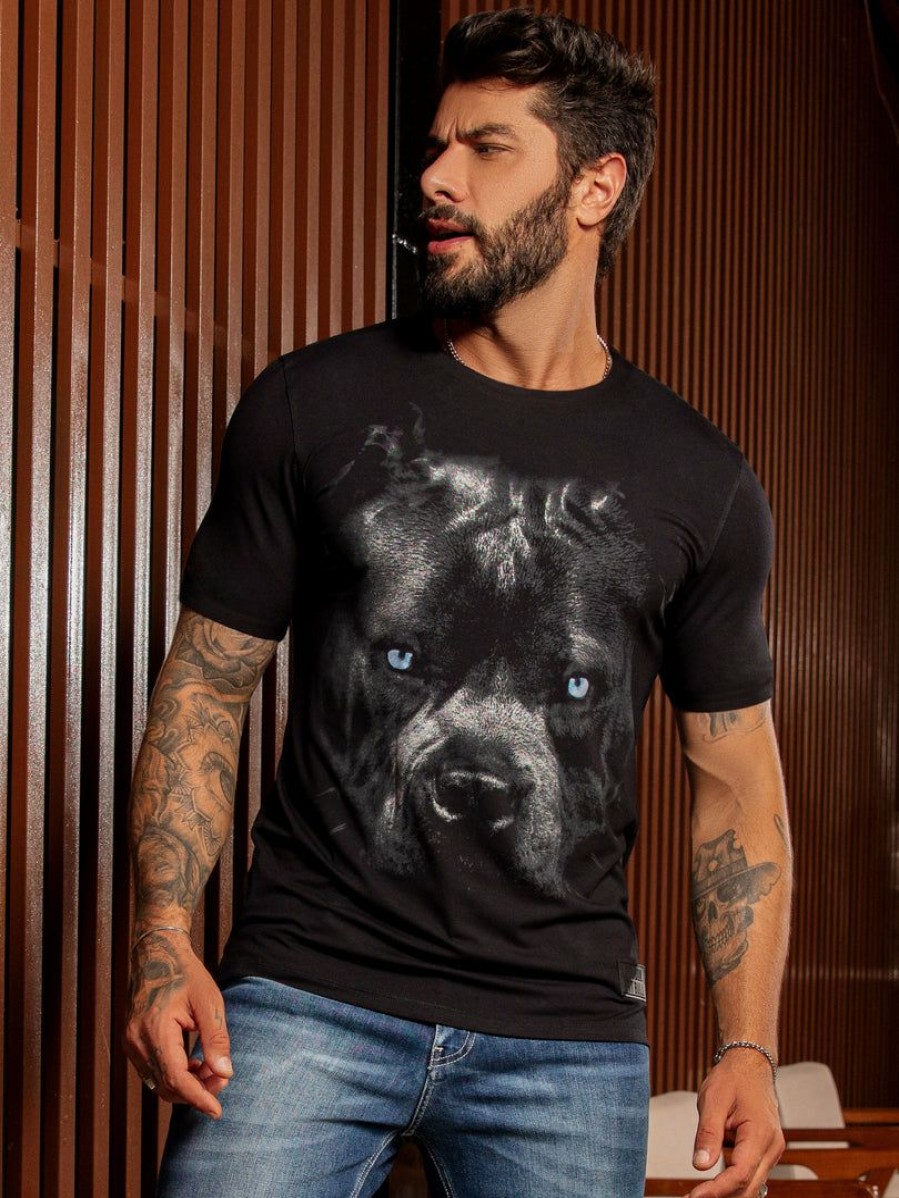 Men * | Pit Bull Jeans Official 62929 Men'S T-Shirt With Pit Bull Print News Black