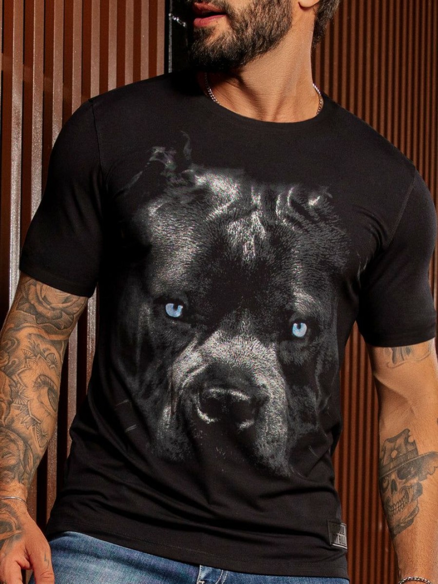 Men * | Pit Bull Jeans Official 62929 Men'S T-Shirt With Pit Bull Print News Black