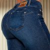 Women * | Pl Jeans 62558 Modern Skinny Jeans With Frayed Detail And Butt Lift Effect Medium Blue