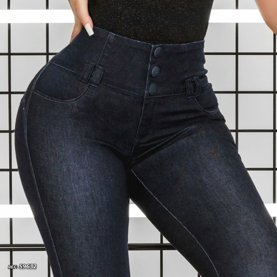 Women * | Pit Bull Jeans Conecte-Se Super Skinny Black Perfect Waist Jeans 59632 Dark Denim