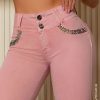 Women * | Pl Jeans Identity 62930 Color Jeans Glamour With Rhinestones And Butt Lift Pink