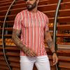 Men * | Pit Bull Jeans Official News 63534 Men'S Pink Striped T-Shirt Stamped