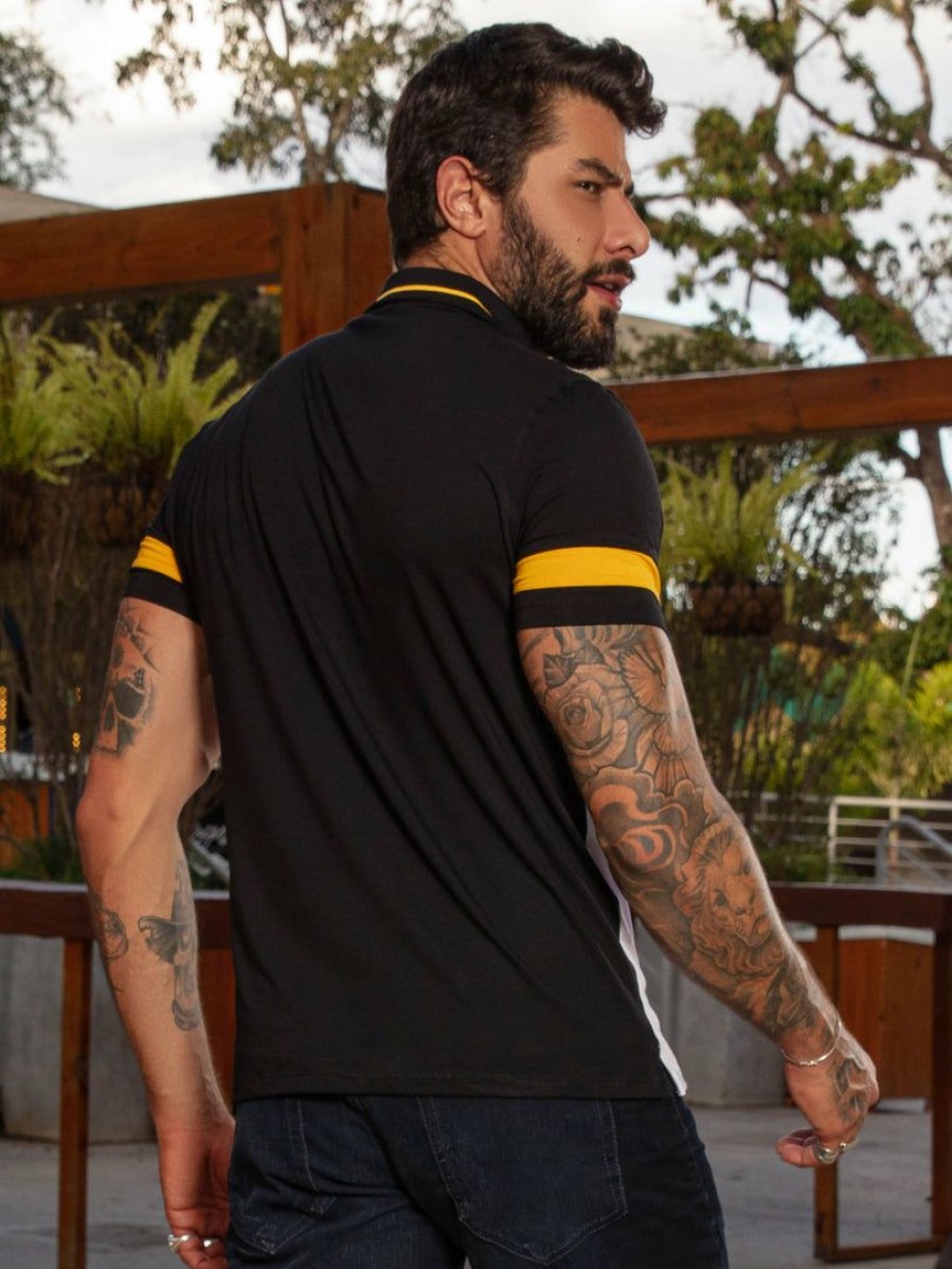 Men * | Pl Malha Men Polo Shirt Black/Yellow/White