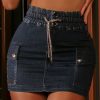 Women * | Pl Jeans News 64320 Navy Blue Jeans Miniskirt With Butt Lift Dark Blue