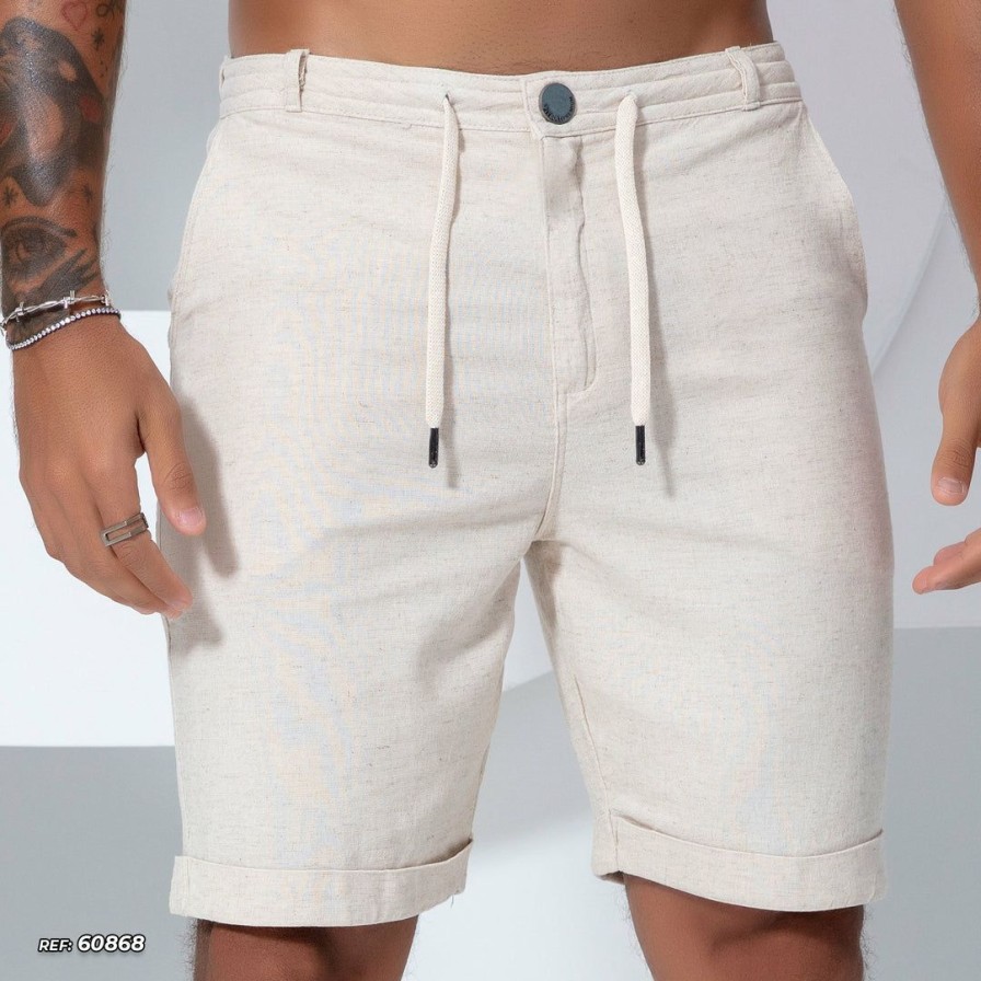 Men * | Pl Representacao Malha Off-White Linen Shorts 60868 Off White