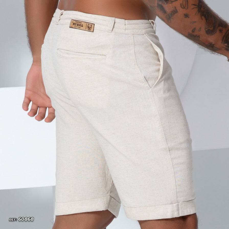 Men * | Pl Representacao Malha Off-White Linen Shorts 60868 Off White