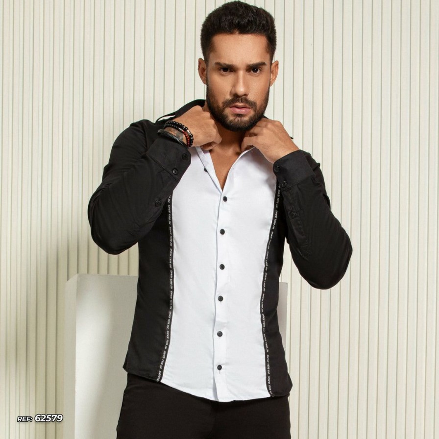 Men * | Pl Malha Pre Sale 62579 Men'S Color Block Shirt With More Style Black