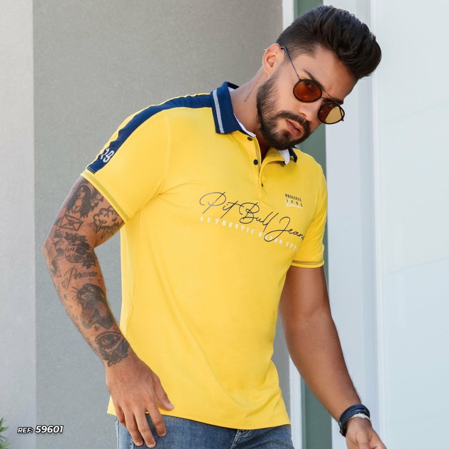 Men * | Pl Malha Custom Sports Polo 59601 Conecte-Se Yellow