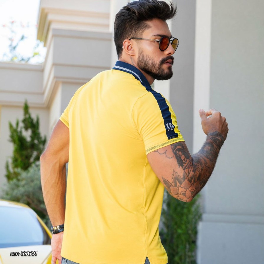 Men * | Pl Malha Custom Sports Polo 59601 Conecte-Se Yellow