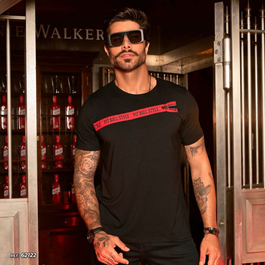 Men * | Pl Malha Movement Men'S T-Shirt With Round Neck And Zipper With Logomania 62122 Black