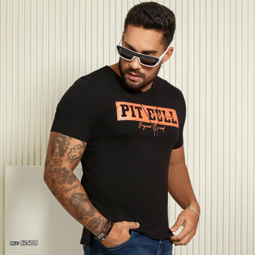 Men * | Pl Malha 62408 Men'S Color Block T-Shirt With V-Neck And Logomania Black