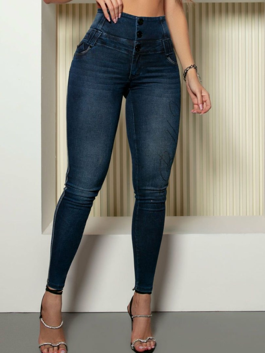 Women * | Pit Bull Jeans Identity 63588 Perfect Waist Shaping Pants With Butt Lift Effect Dark Blue