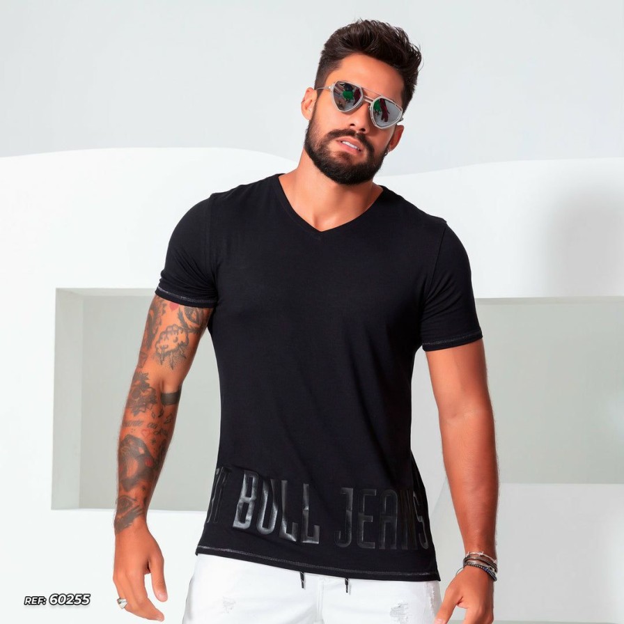 Men * | Pl Representacao Malha Men Pit Bull Jeans V-Neck T-Shirt 60255 Black