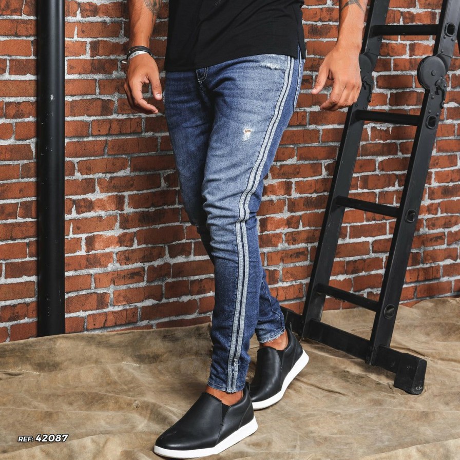 Men * | Representacao Jeans 42087 Men'S Jeans With Stripes Medium Blue