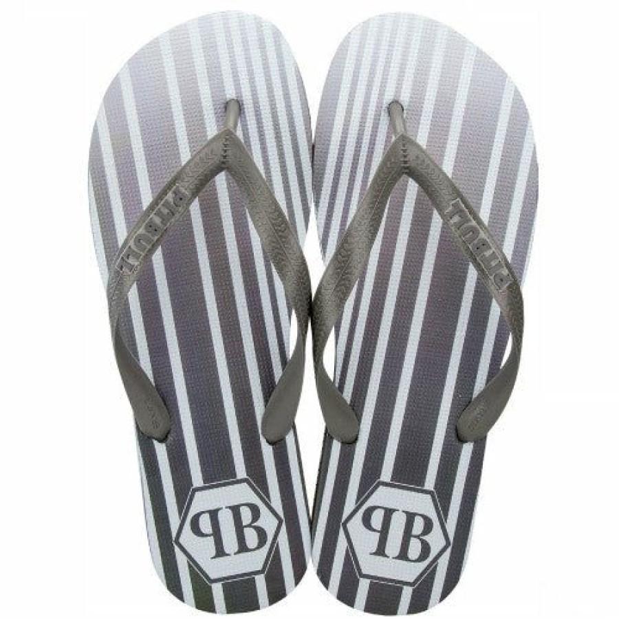 Men * | Pit Bull Jeans Official Men Stripes Slippers 34694 Grey