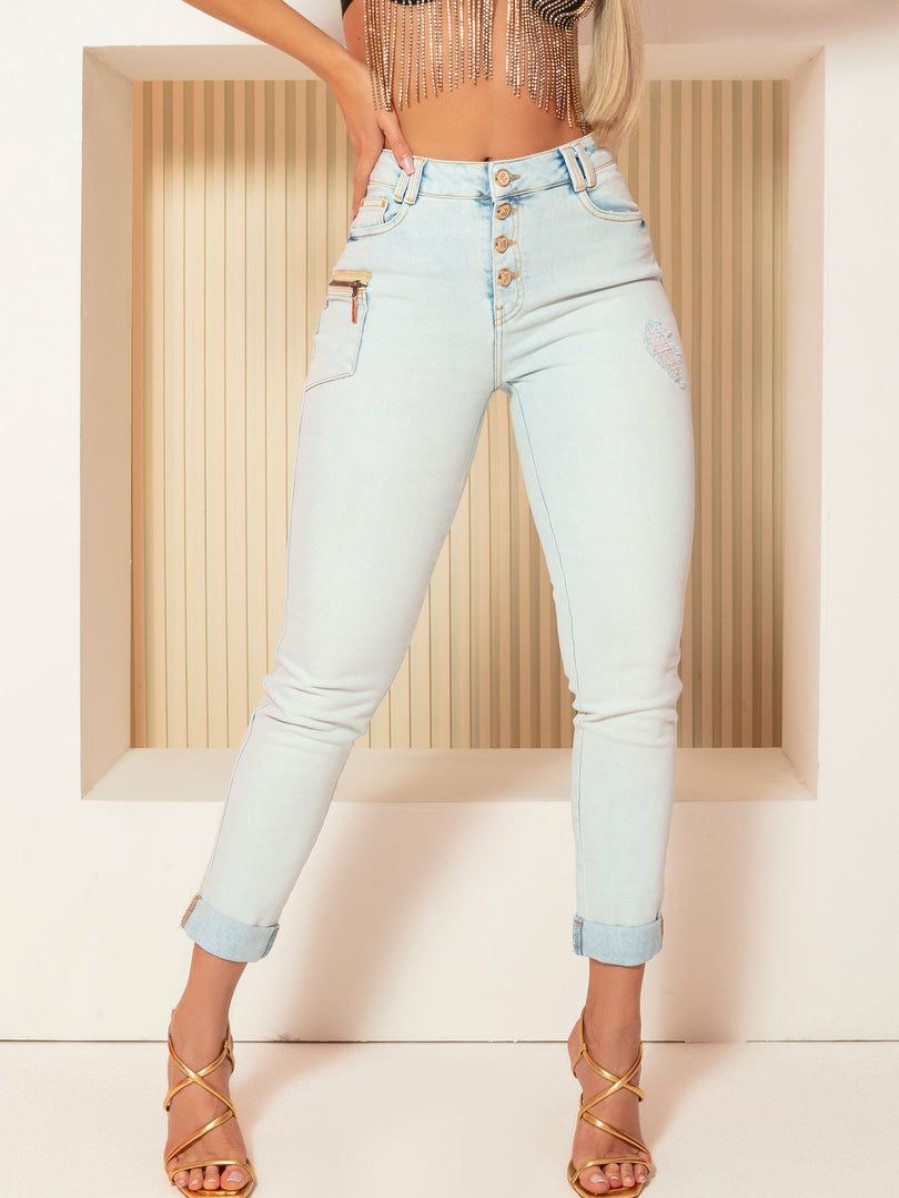 Women * | Pl Jeans Identity 62611 Boyfriend Fashionista Jeans Light Blue