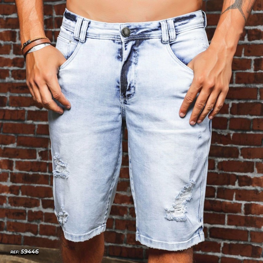 Men * | Representacao Jeans Turbo Collection Men'S Light Denim Shorts Destroyeds 59446